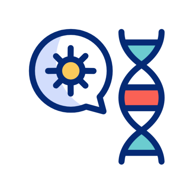 Icono de ADN y diálogo con sol