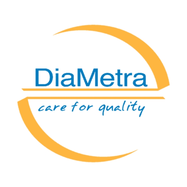 Logotipo DiaMetra con lema en azul y oro