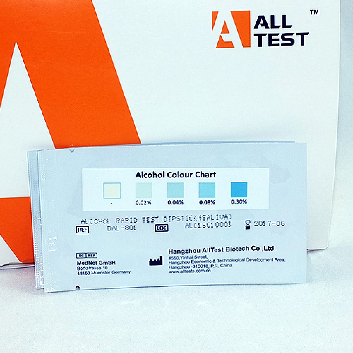 Test rápido de alcohol en saliva marca AllTest